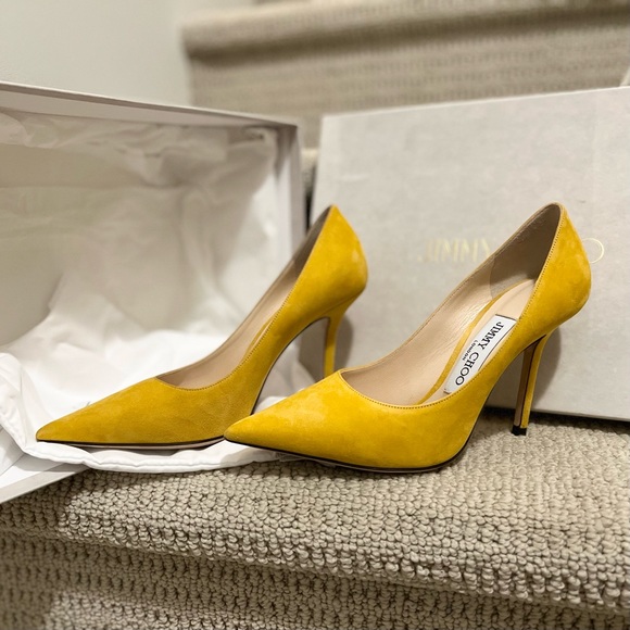 Jimmy Choo Love 100 Saffron Yellow Suede pointed toe High heels - Picture 3 of 8